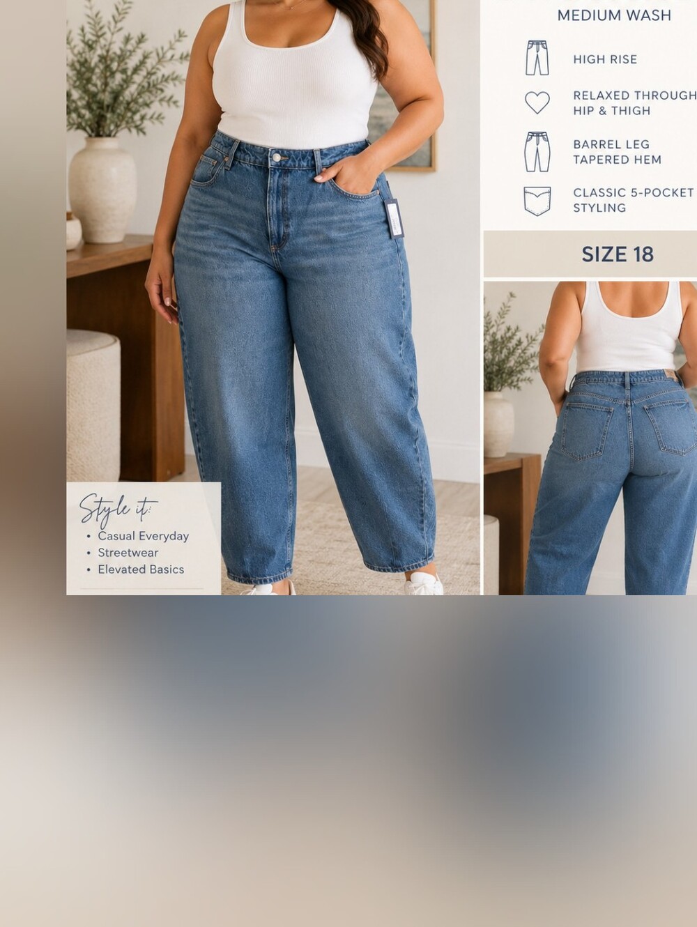 NWT Universal Thread Women’s Size 18/1X High-Rise Easy Barrel Jeans Medium Wash